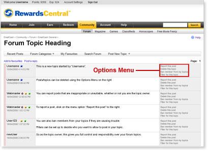 Forum options menu
