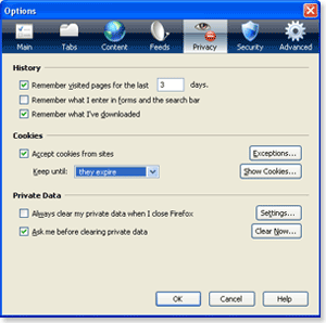 Enable cookies in Firefox