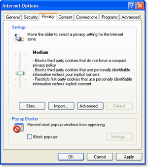 Enable cookies in Internet Explorer