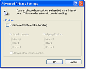 Uncheck override automatic cookie handling