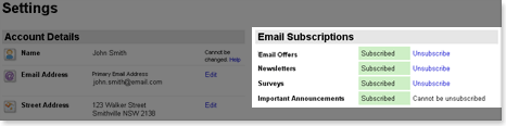 Email Subscriptions Settings